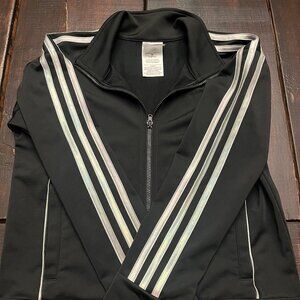 Adidas Girls Track Jacket – Size M (10/12) – Black w/ Silver Shimmer Stripes